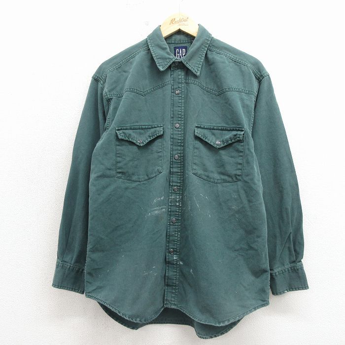 L/古着 ギャップ GAP 長袖 ウエスタン シャツ メンズ 90年代 90s コットン 緑 26apr24