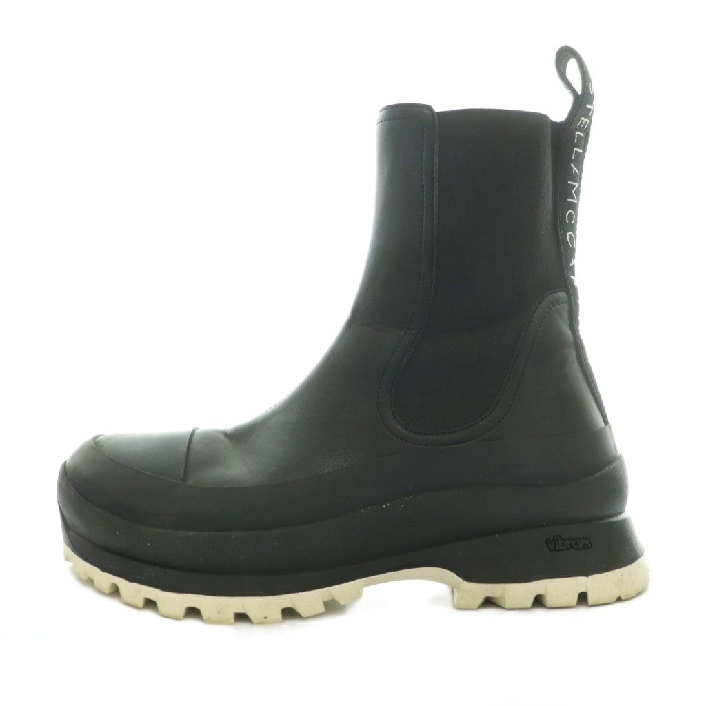 ステラマッカートニー STELLA McCARTNEY ショートブーツ レザー タンクソール 厚底 ロゴ 40 黒 ブラック /BB ■ECC001