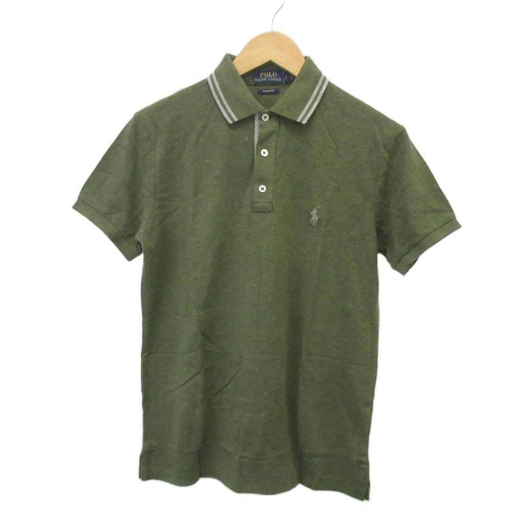 ポロ バイ ラルフローレン Polo by Ralph Lauren ポロシャツ S カーキ 半袖 襟ライン入り ロゴ刺繍 ECD004 /SH ■ECD004