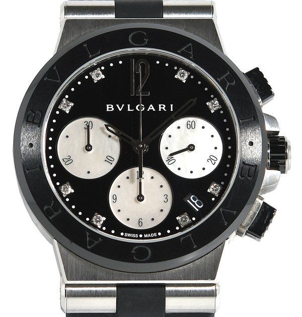 美品 BVLGARI ブルガリ ディアゴノ DG37SCCH クロノグラフ 8Pダイヤ 自動巻き メンズ