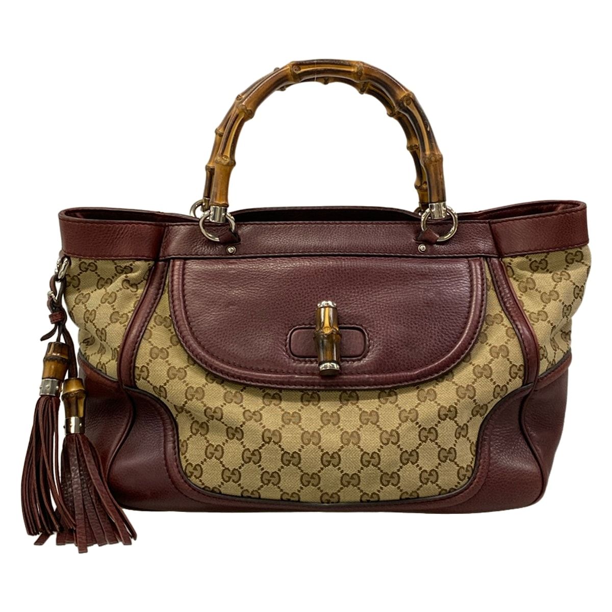 GUCCI(グッチ) トートバッグ バンブー/GG柄 246860 ベージュ×ダークブラウン×ボルドー レザー