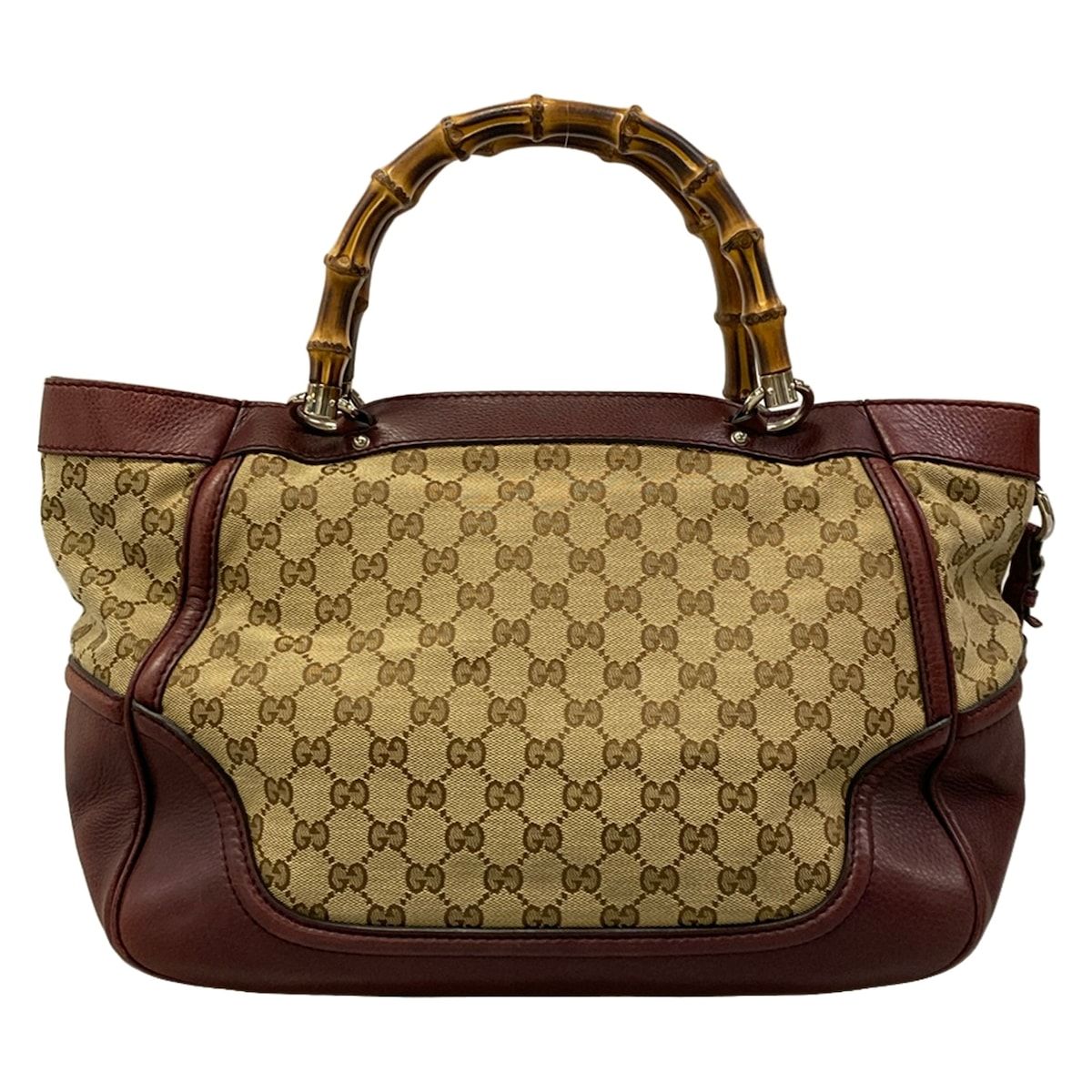 GUCCI(グッチ) トートバッグ バンブー/GG柄 246860 ベージュ×ダークブラウン×ボルドー レザー