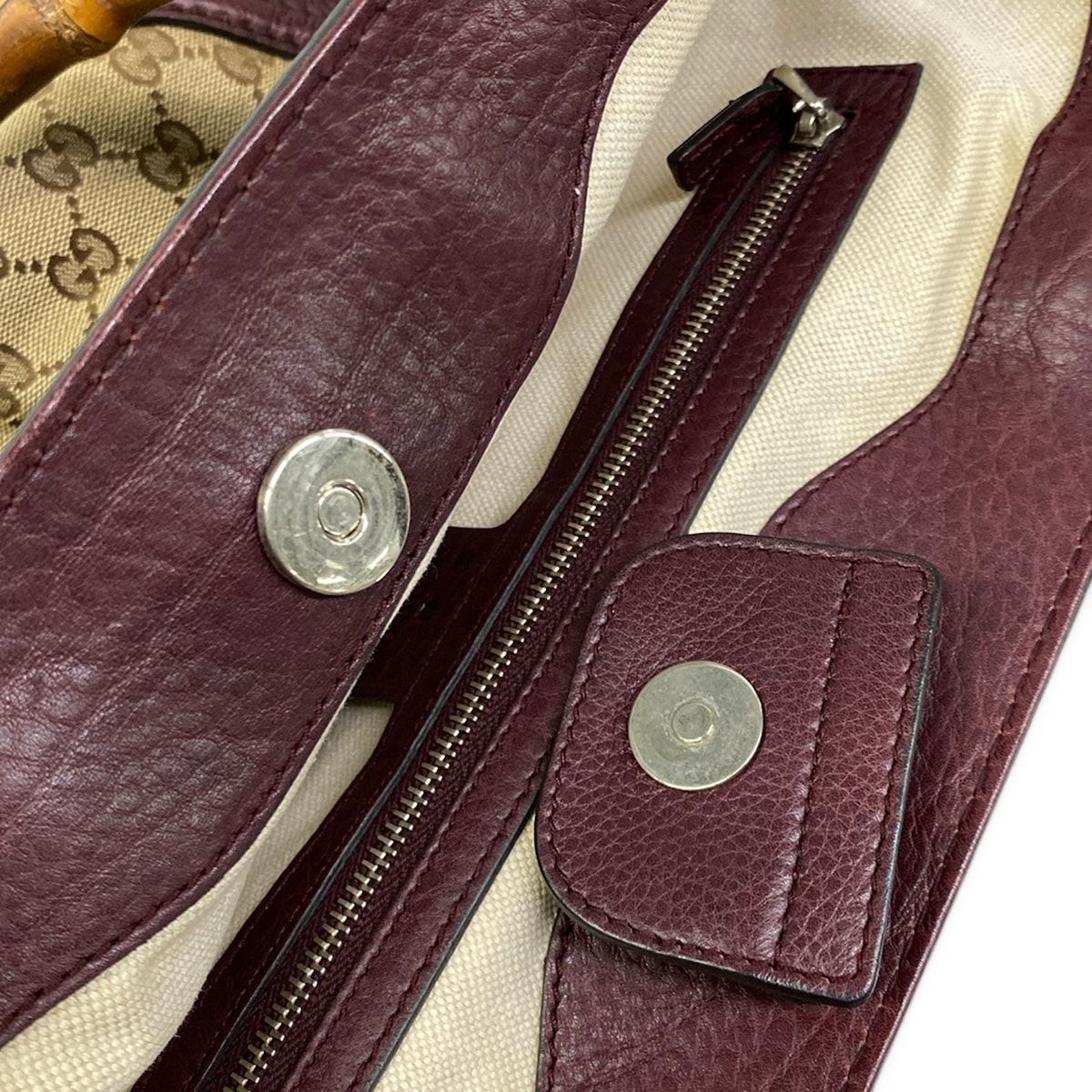 GUCCI(グッチ) トートバッグ バンブー/GG柄 246860 ベージュ×ダークブラウン×ボルドー レザー