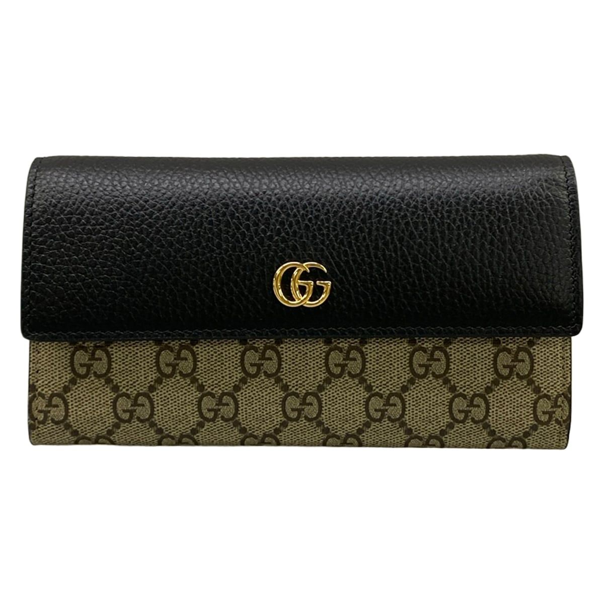 GUCCI(グッチ) 長財布美品 GGマーモント コンチネンタルウォレット 456116 ベージュ×ダークブラウン×黒 レザー