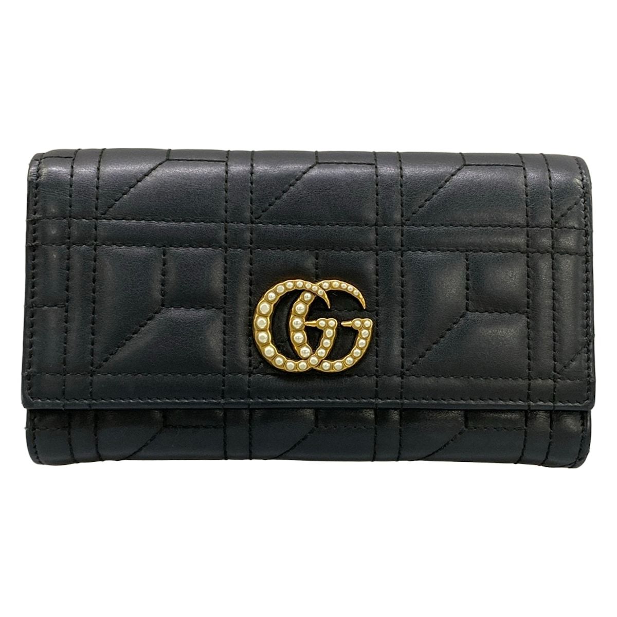 GUCCI(グッチ) 長財布 GGマーモント コンチネンタルウォレット 443436 黒 パール レザー