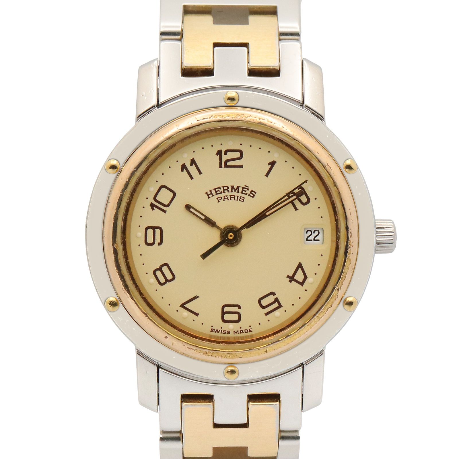 エルメス HERMES 腕時計 クリッパー CL3.240 アイボリー GP（ゴールドメッキ） ステンレススチール クリッパー レディース Used A