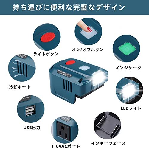 EID 150w マキタバッテリーインバーター+マキタ18Vバッテリー 変換アダプター AC100-120V 150W 電圧保護 省エネルギー マキタバッテリーインバーター マキタ18v バッテリー 対応 LED 2-USB/ライト付き 車中 c280da4e