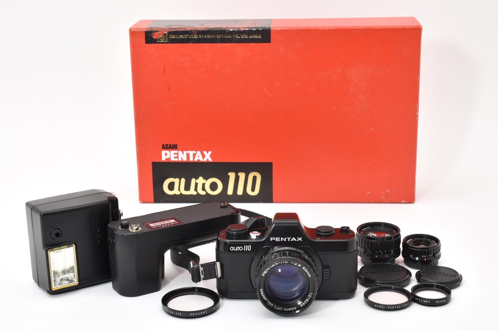 ■ 美品 ■ ペンタックス　PENTAX auto110 ＋ PENTAX-110 1:2.8 18mm　1:2.8 24mm　1:2.8 50mm ＋ 110WINDER ＋ AF130P セット #A1156