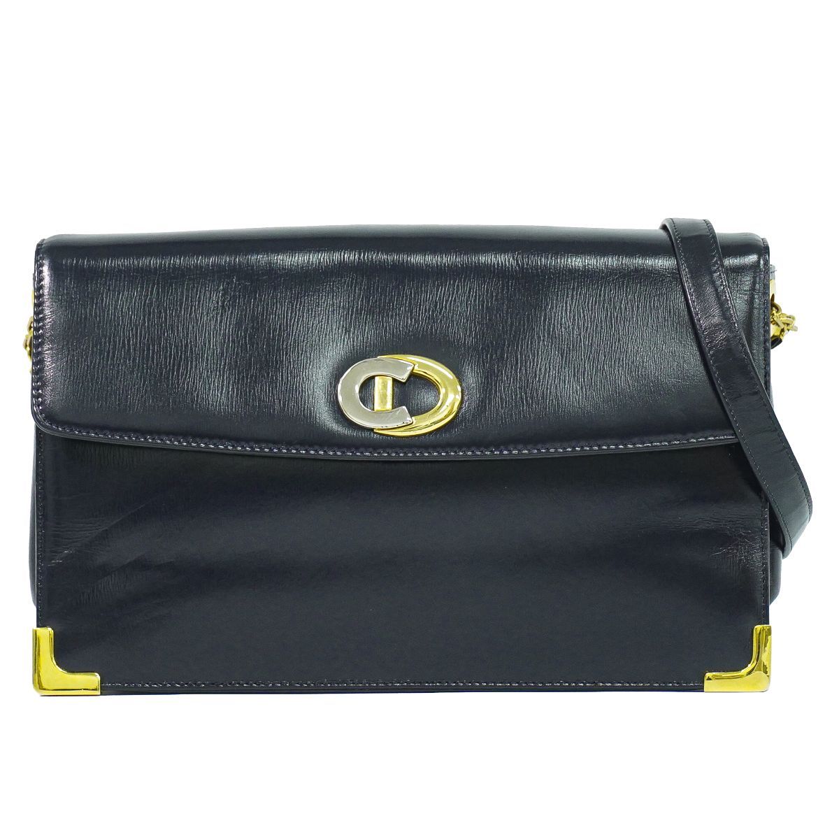 本物 クリスチャン ディオール Christian Dior レザー ショルダーバッグ ブラック バッグ 中古・