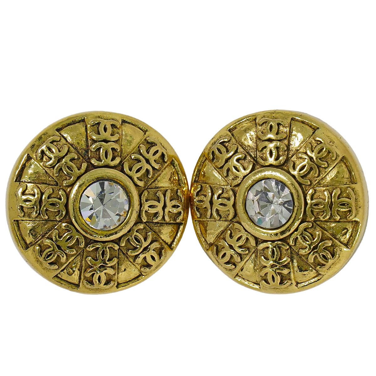 本物 シャネル CHANEL ココマーク ラインストーン イヤリング GP ゴールド メッキ Coco Mark アクセサリー ジュエリー 中古・