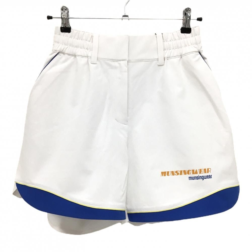 【新品】マンシングウェア ショートパンツ 白×ブルー×オレンジ ウエストゴム 神白 レディース L ゴルフウェア 2024年モデル Munsingwear