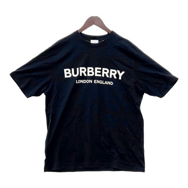 Burberry バーバリー 半袖Tシャツ ロゴプリント 8026016 クルーネック カットソー コットン メンズ Mサイズ ブラック トップス DM19086■