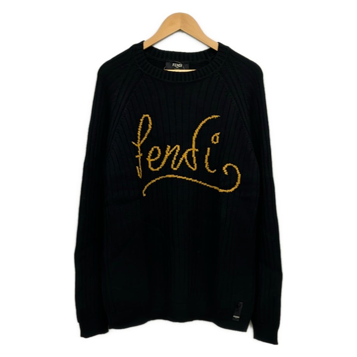 FENDI(フェンディ) 長袖セーター サイズIT 54 メンズ - FZY451 AH33 黒×ダークイエロー クルーネック