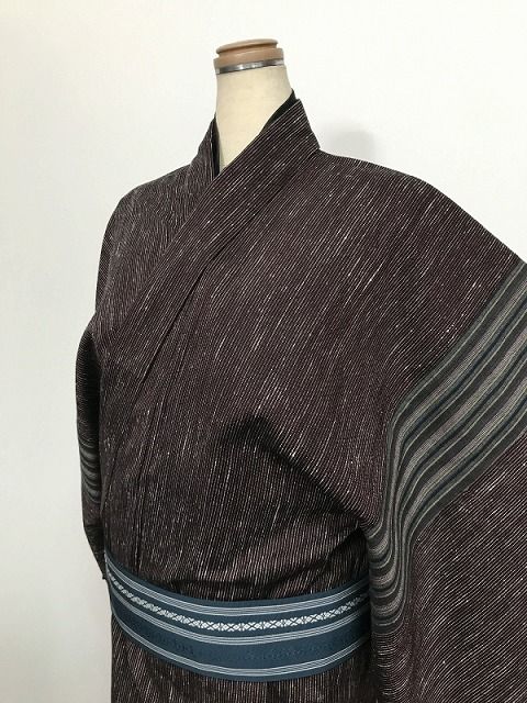 【中古】2Lサイズ ウール リメイク男物シリーズ こげ茶地に縞文様【福服特製】