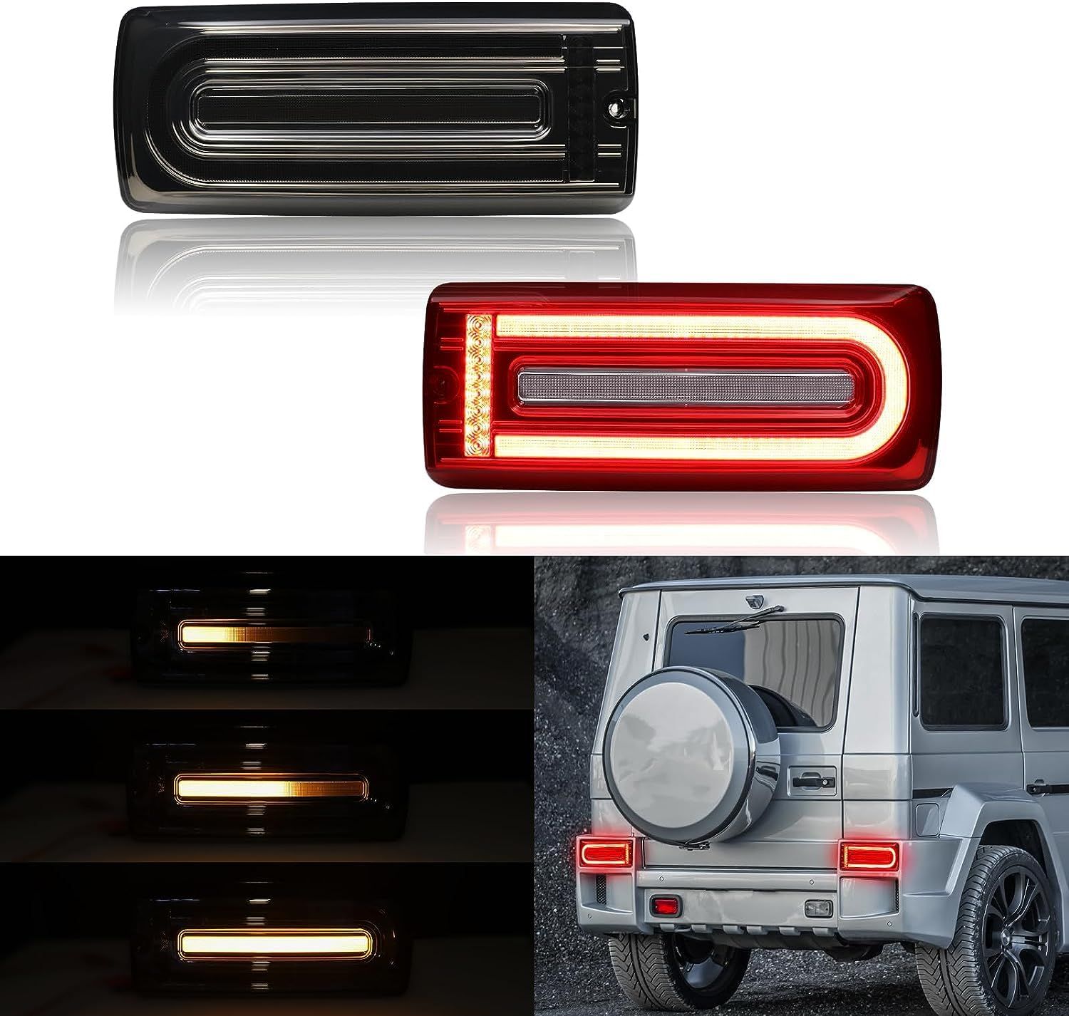 hotimp® ベンツ Gクラス W463 (1990-2018) LED スモークレンズ シーケンシャル ウインカー テールランプ 流れて光るゲレンデ ヴァーゲン G-Class G500 G550 G55 G63 G65 左右2個セット 取付説明書付【安