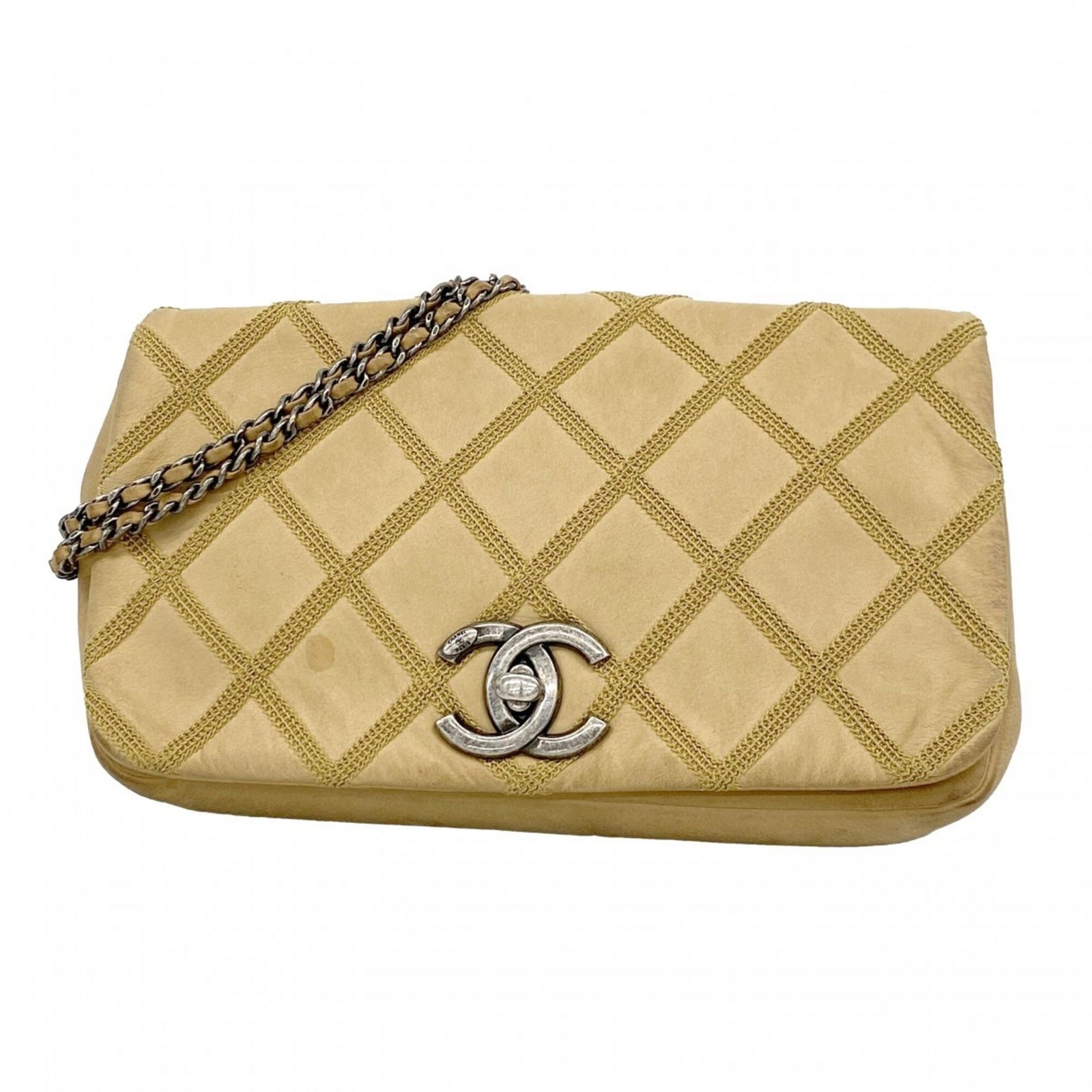 シャネル(Chanel) シャネル ショルダーバッグ Wチェーン カーフスキン ベージュ レディース OP002323