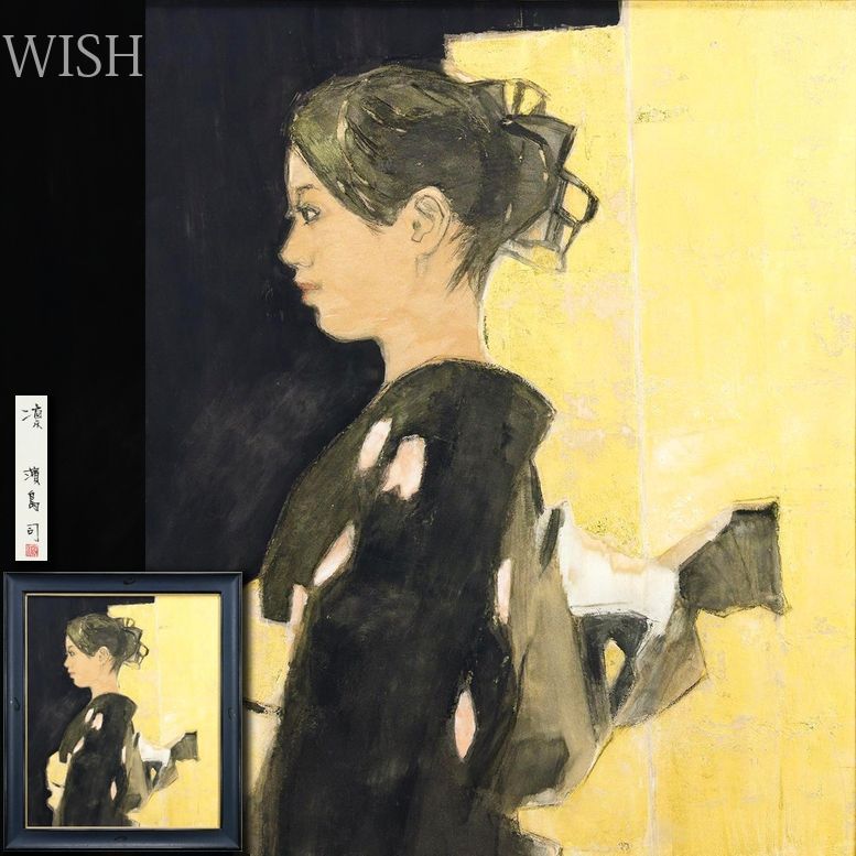 【真作】【WISH】濱島司「凛」日本画 20号 大作 金箔 金泥 共シール ◆金地に映える上品な和美人 　　〇新進気鋭注目作家 #26042856