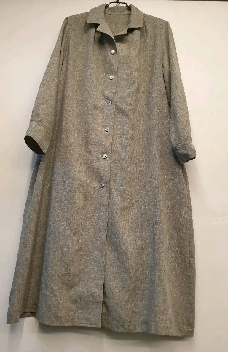 77) リネン ロング シャツ アウター (カーキ Kiton)