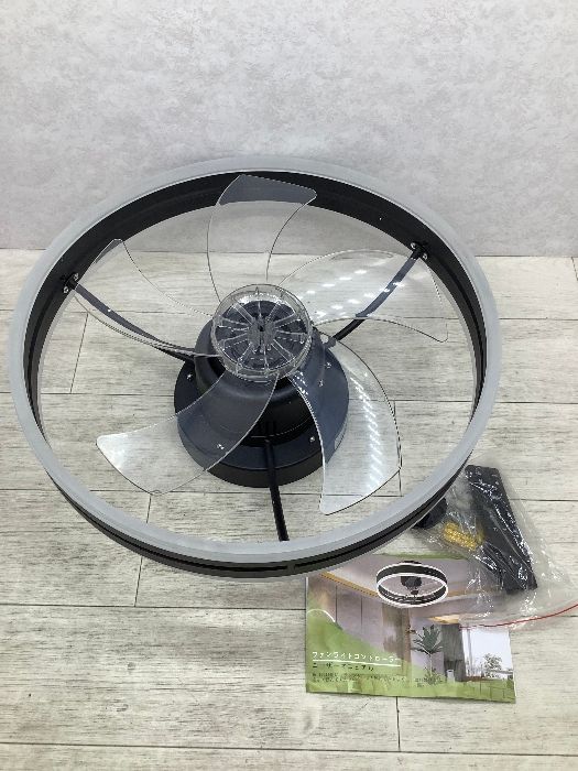 H2 シーリングファンライト ファン付き照明 リモコン付き 照明器具 扇風機 黒 約50㎝ 動作未確認 現状品