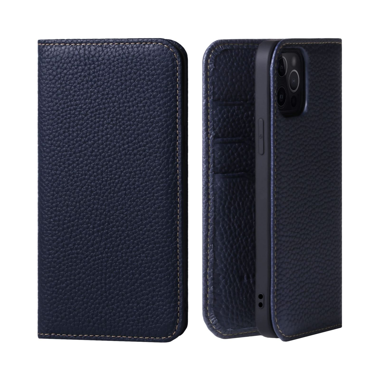 新品 HANATORA for iPhone 13Pro ケース 手帳型 本革 スマホケース スマホ スタンド コードホルダー 付き シュリンクカーフレザー マグネットなし ブルーインディゴ PH-13Pro-BlueIndigo ギフト 誕生日 女性 男性