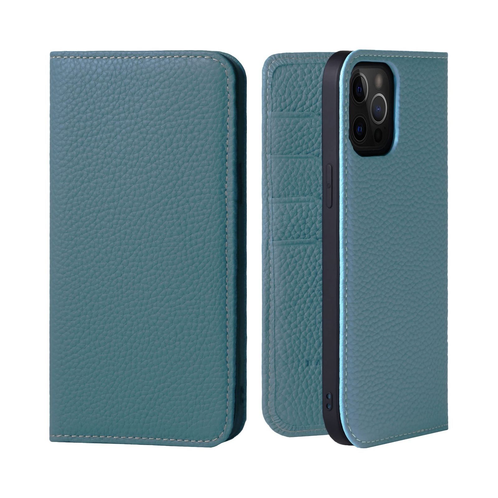 新品 HANATORA for iPhone 12ProMax ケース 手帳型 本革 スマホケース スマホ スタンド コードホルダー 付き シュリンクカーフレザー マグネットなし シアン PH-12ProMax-Cyan ギフト 誕生日 女性 男性 彼女 お母