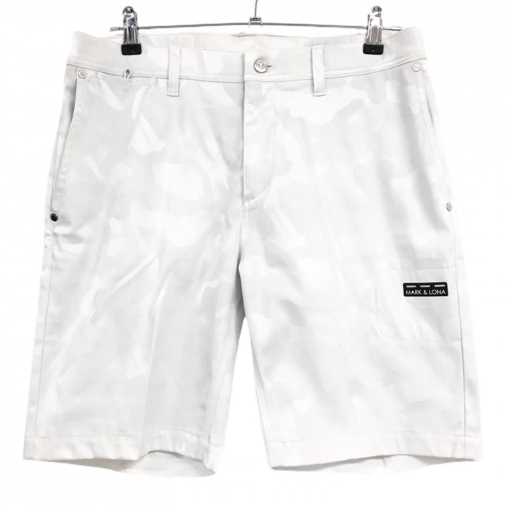 【美品】マークアンドロナ ハーフパンツ 白 迷彩 カモフラ スカル メンズ 50(XL) ゴルフウェア MARK＆LONA