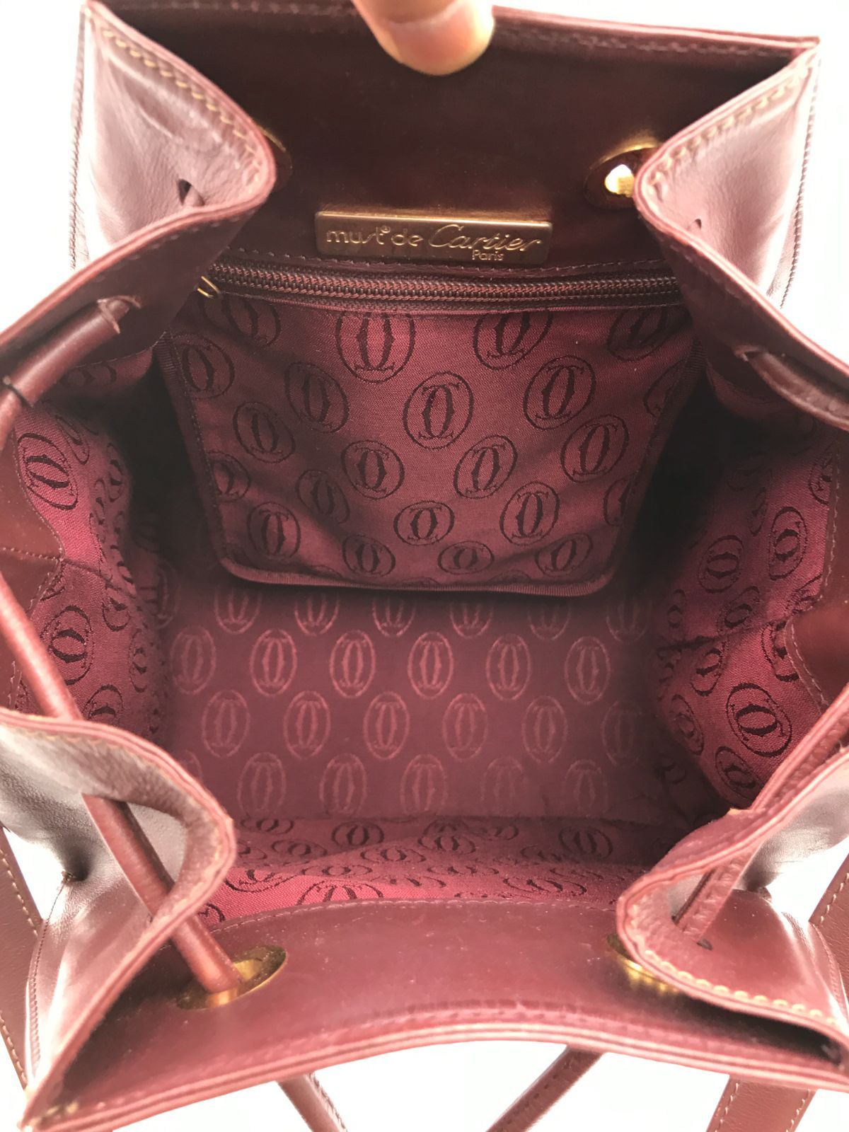希少 Cartier カルティエ ショルダーバッグ マストライン 巾着 クロス
