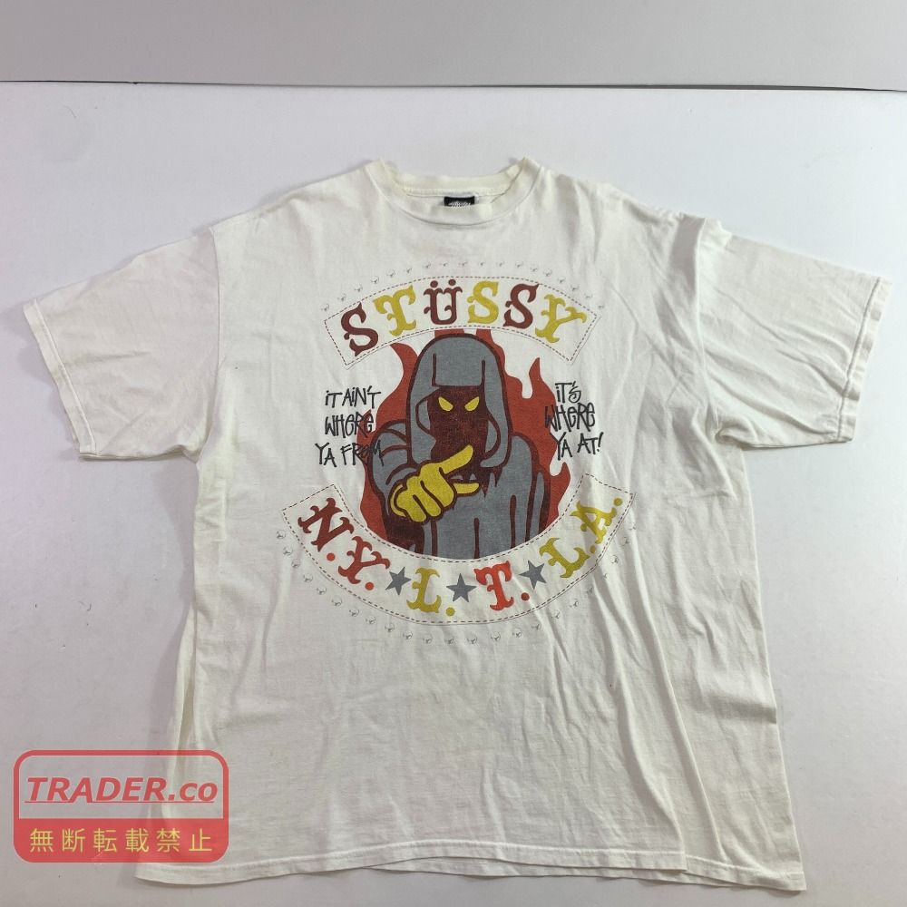 04w6850▽※【中古】ステューシー STUSSY オールドステューシー ヴィンテージ 希少 レア 半袖Tシャツ ホワイト XLサイズ【八王子店】