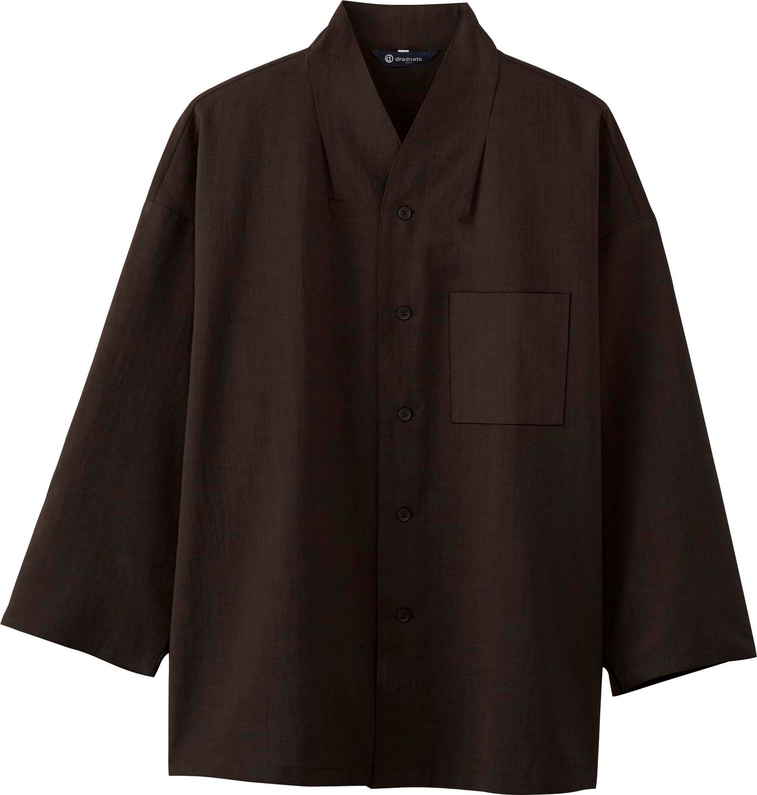新品 アルべ 和風シャツ 八分袖 ゆったり [ストレッチ/制電] 襟なし 薄手 涼しい 快適 和食 居酒屋 寿司 蕎麦 制服 DN8501 C-7 茶 M