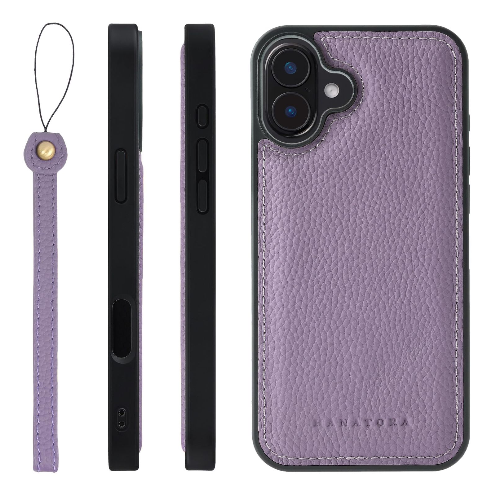 新品 HANATORA for iPhone 16Plus ケース MagSafe 対応 本革 耐衝撃 バンパー型 スマホケース スマホ ストラップ 付き シュリンクレザー ギフト マグセーフ対応 パープル SMSGZ-16Plus-Purple
