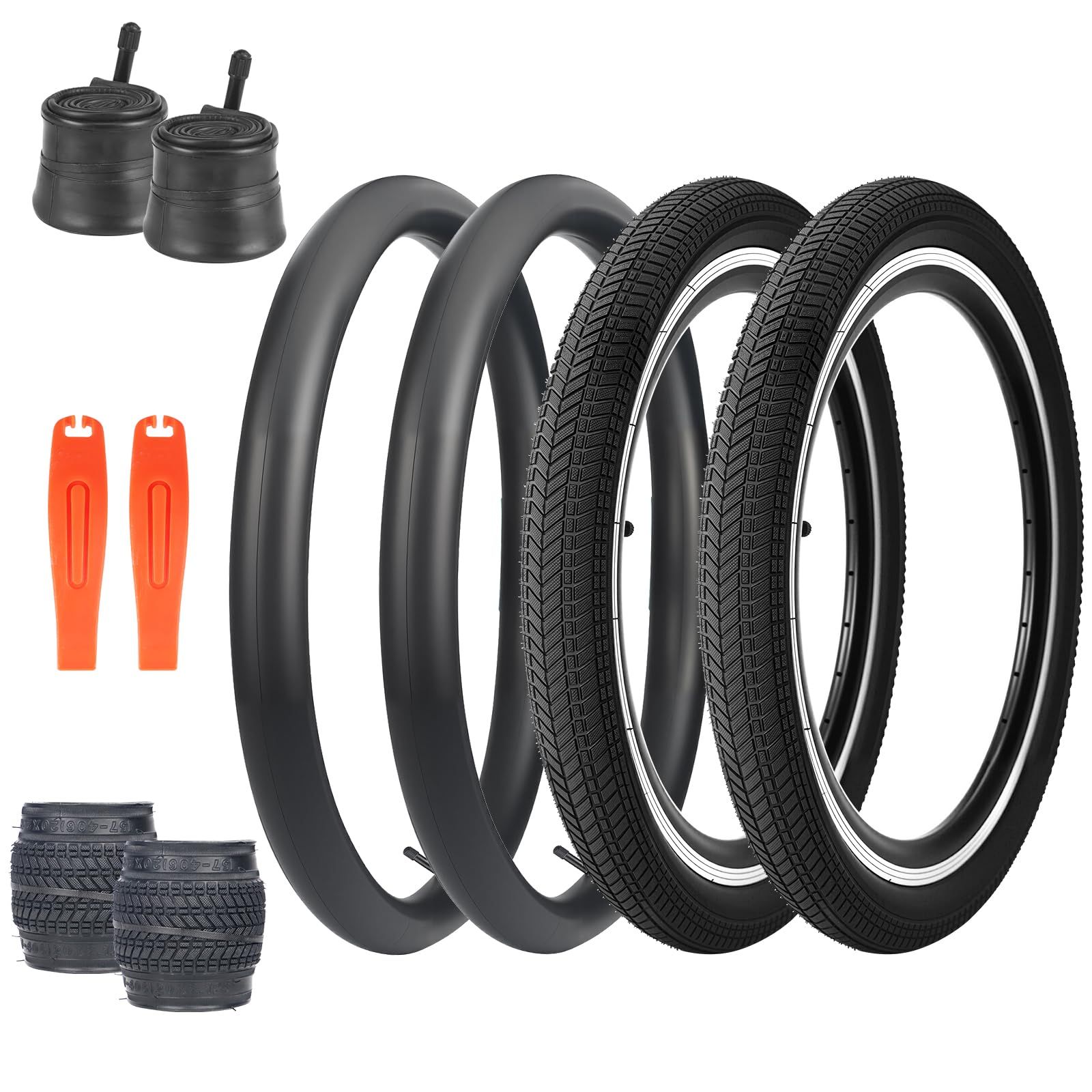 新品 BALINGE 20x2.125 自転車用タイヤとチューブセット 20 BMX 自転車タイヤ キッズバイク 折りたたみ交換用タイヤ ほとんどの子供用自転車にフィット、BMXバイクタイヤ 20インチセット、ブラック、タイヤ2本、チューブ2本、レバー2本
