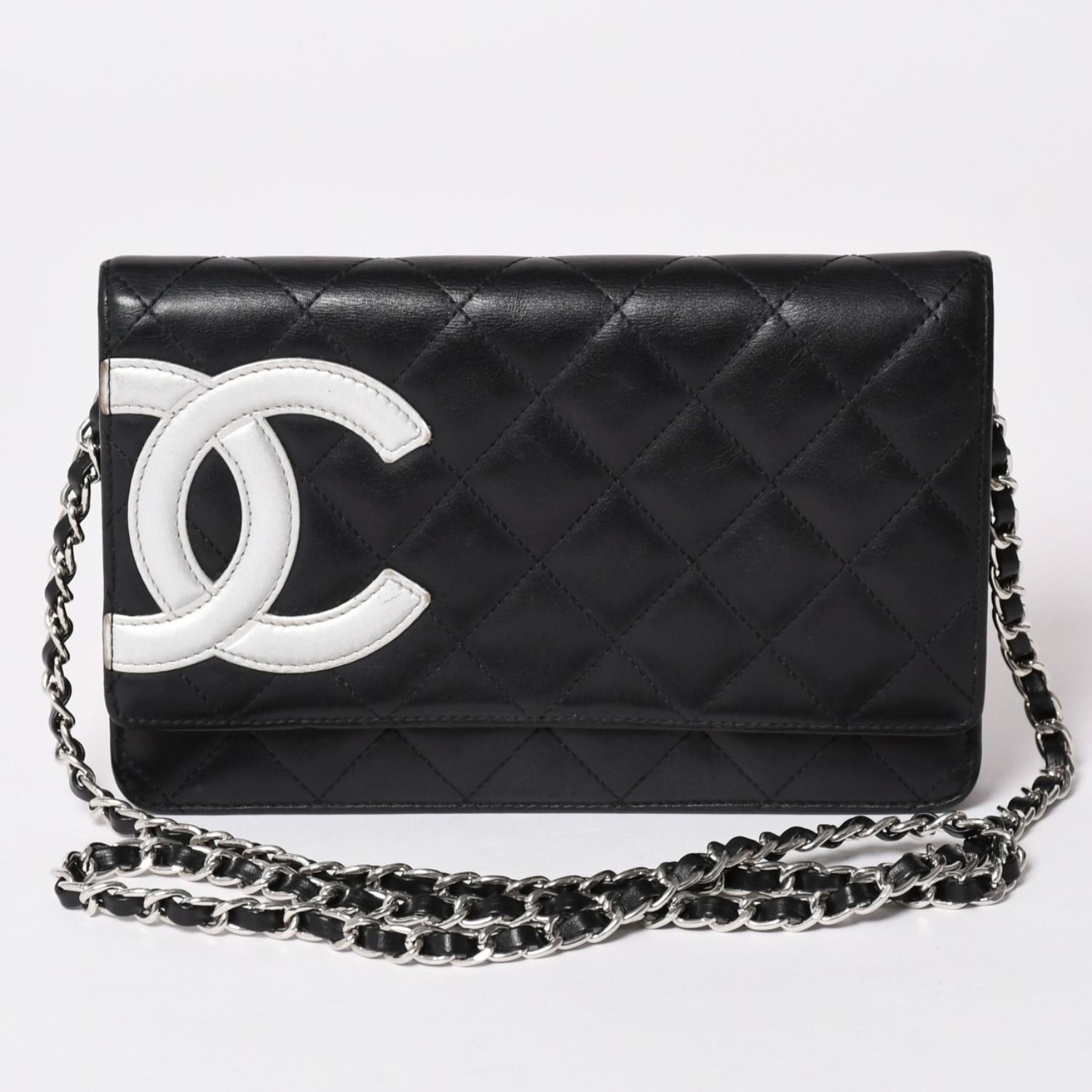 CHANEL シャネル カンボンライン チェーンウォレット ショルダーバッグ A46646 ブラック シルバー金具 美品 中古 4a002772
