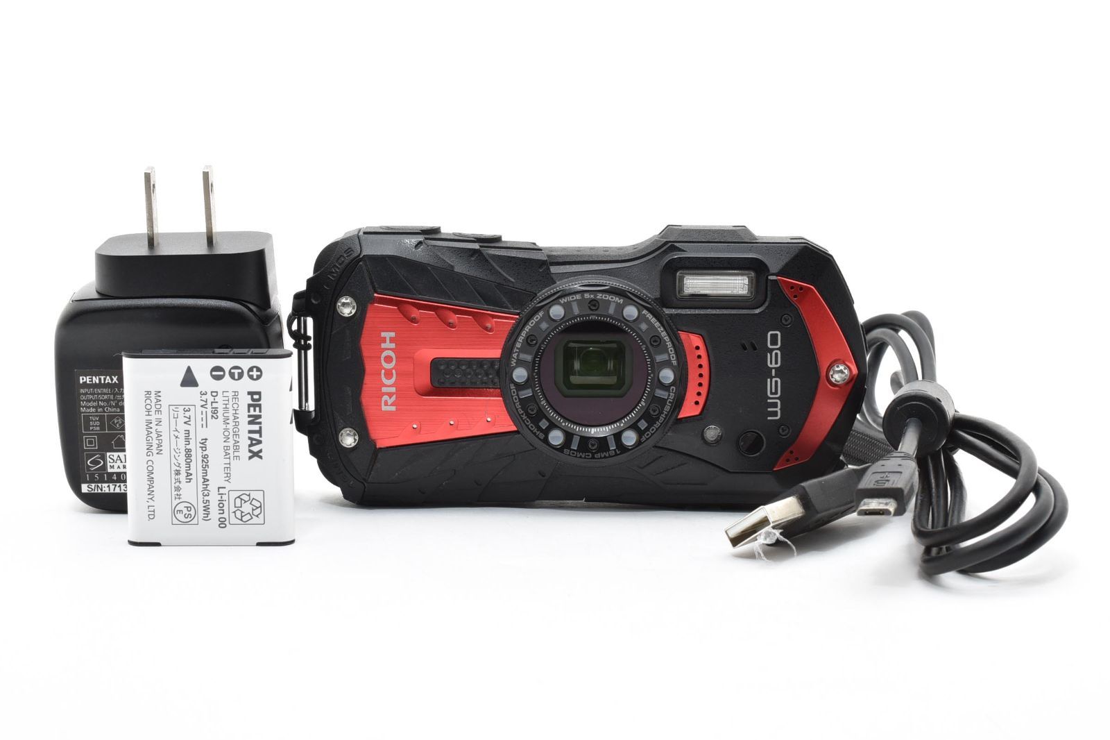 ■ 美品 ■ リコー　RICOH WG-60 レッド 《動作確認済・付属品付》 防水 防塵 アクション コンパクト デジタル カメラ #A1182