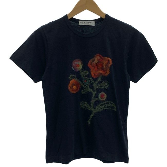 【中古】　robe de chambre COMME des GARCONS　Tシャツ　半袖　カットソー　トップス　クルーネック　花柄　刺しゅう　毛糸　AD2003　日本製　ドメスティック　古着　/2495
