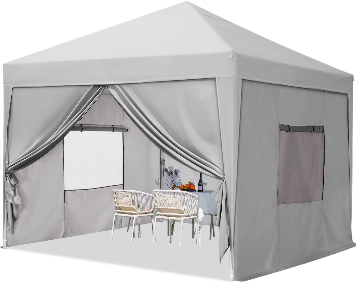 新品 ワンタッチ タープテント 3段階調節 3m/2.5m/2m UVカット 耐水 スチール キャンプ アウトドア 耐水専用横幕/サイドシート4枚付属 テント キャンプ用品 ワンタッチテント タープ(グレー2.5m)