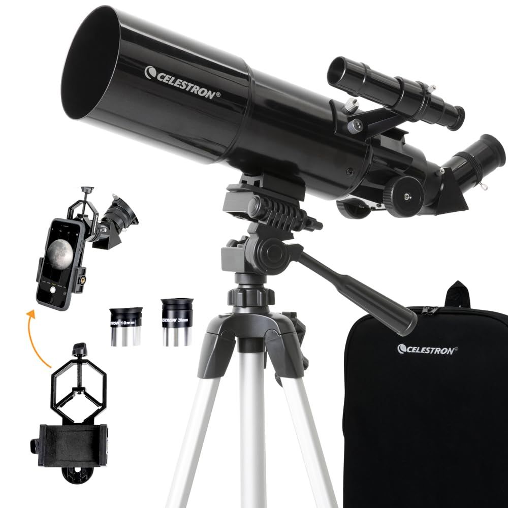 新品 Celestron セレストロン 天体望遠鏡 トラベルスコープ 80 (Travel Scope 80) 屈折式 経緯台 大口径 80 mm ポータブル 軽量 バックパック スマホアダプター付属 月面観察 地上観測 22030