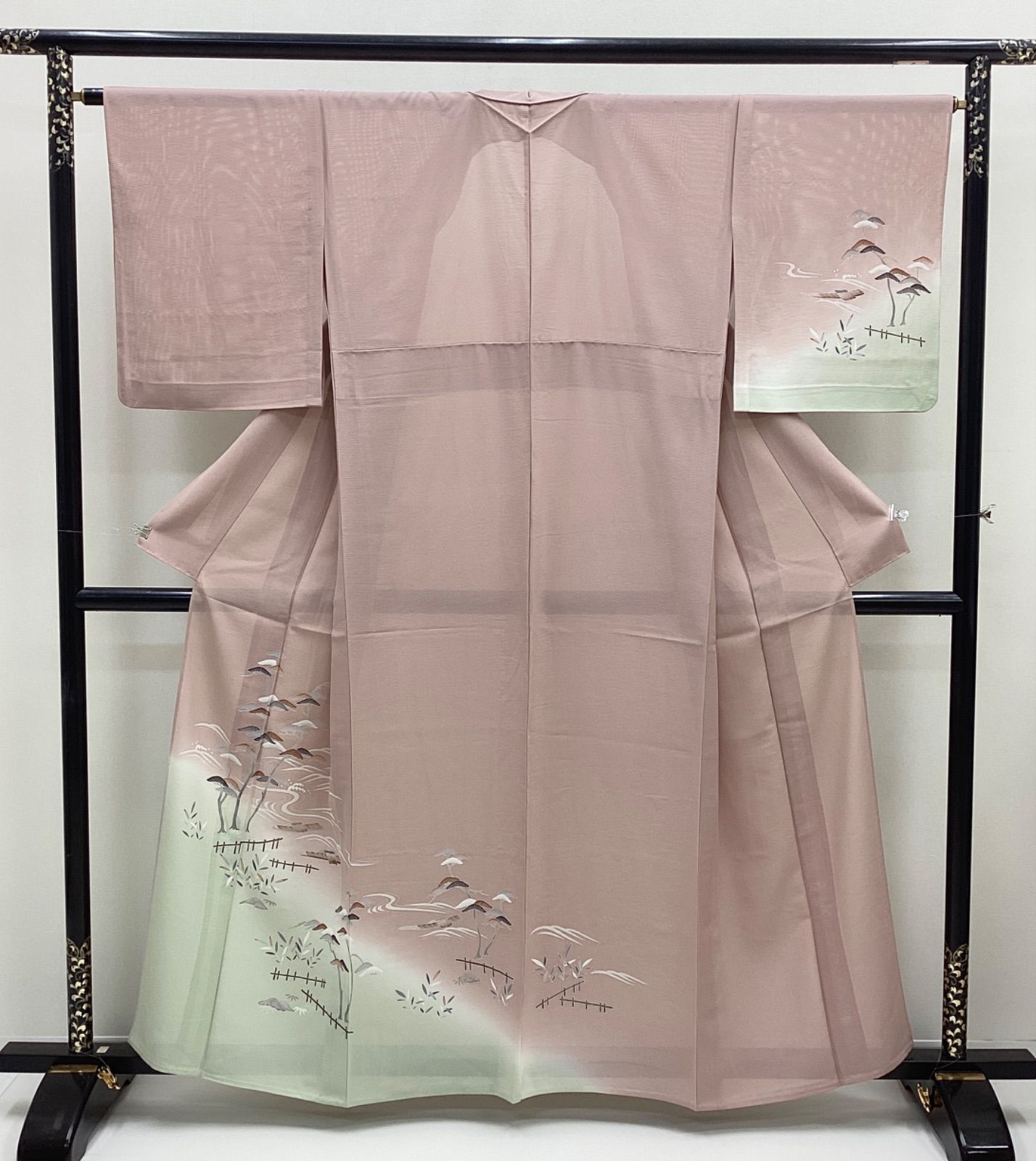 中古品　夏着物　夏付け下げ　長春色　絽　正絹　裄64.5　R851
