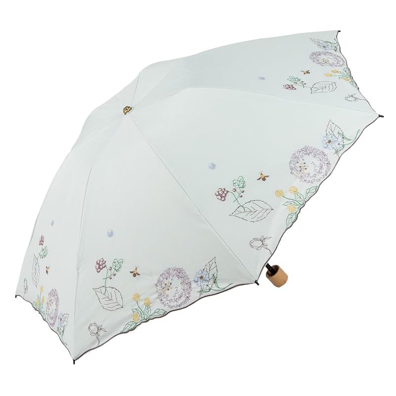 【新品】 [シノワズリーモダン]日傘 晴雨兼用 折りたたみ 軽量 3段ミニ レディース 刺繍 ボタニカル柄 外袋付き 母の日 ギフト (ミント)
