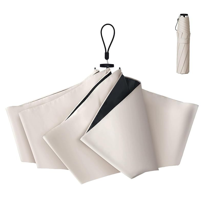 【新品】 日傘 UVカット100% 118g 軽量 折りたたみ傘 100遮光 遮熱 紫外線遮断 男女兼用 コンパクト 子供 母の日 収納ポーチ付き (ベージュ)