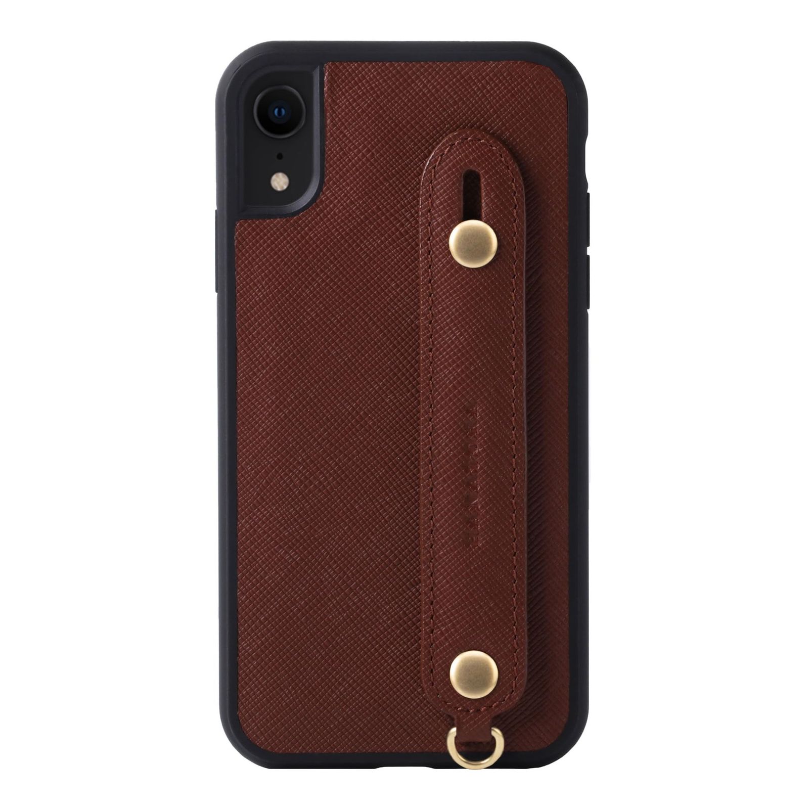 新品 HANATORA for iPhone XR ケース 本革 耐衝撃 背面ベルト ストラップリング スマホケース スマホ スタンド機能 ガラスフィルム 付き サフィアーノ レザー ギフト マグネットなし ブラウン XGH-XR-Brown