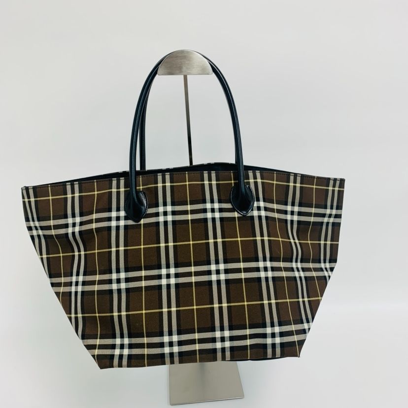 【超美品】BURBERRY バーバリー トートバッグ チェック柄 キャンバス 黒レザー