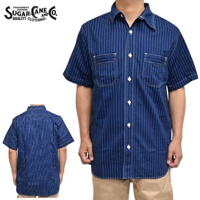 シュガーケーン SUGAR CANE SC36267 半袖シャツ フィクションロマンス 8.5oz. ウォバッシュ ストライプ ワークシャツ メンズ sc36267