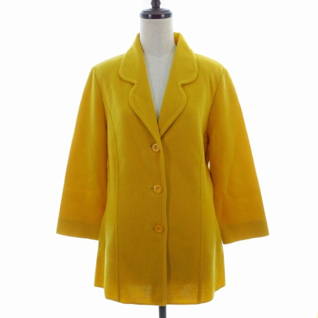 ハナエモリ HANAE MORI ニット ジャケット テーラード 長袖 薄手 ウール 無地 M 黄 イエロー アウター /AZ