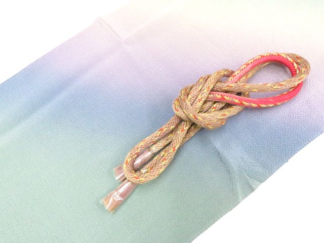 【一輝堂】和装小物 帯締め帯揚げセット 丸組 作家物 金糸 ぼかし 美品 帯締 帯揚 26w05-6387