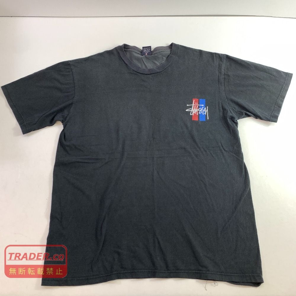 04w6853▽※【中古】ステューシー STUSSY オールドステューシー 紺タグ USA製 サンロゴ 半袖Tシャツ ブラック Lサイズ【八王子店】