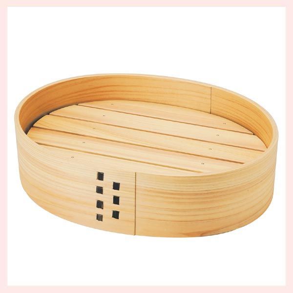 ひのき製わっぱ 楕円 盛器（目皿付）「約35x26xH9.3cm」／大　※桧,日本製,和食器,きれい,美しい,鮮魚,お刺身,お造り,日本料理,新鮮,本格,盛桶,盛付,業務用,お店品質　◎2個目～大幅値引き対象商品