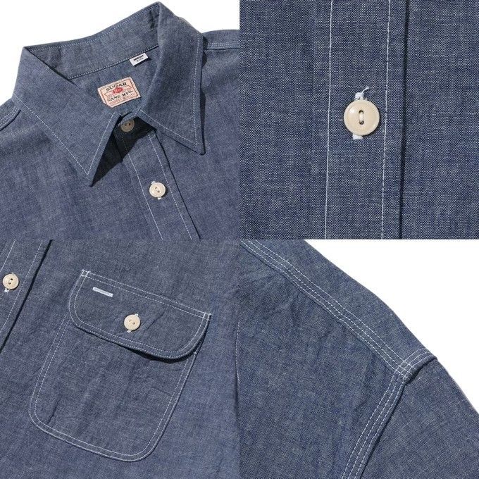 シュガーケーン SUGAR CANE SC37941 半袖シャツ ブルー シャンブレー