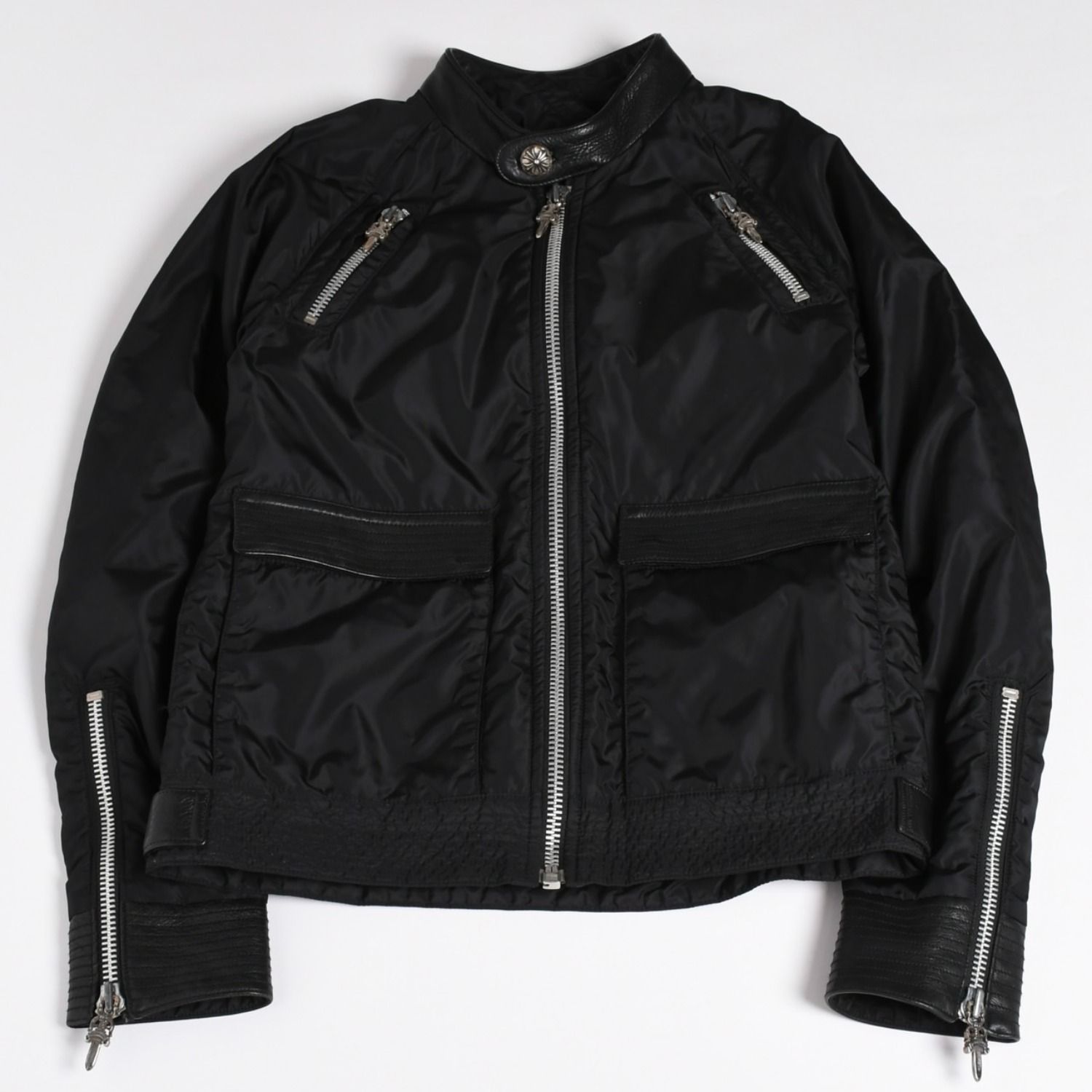 極美品 CHROME HEARTS クロムハーツ DEGENERATE BSフレア パッチ付き ナイロンジャケット ブラック サイズS 中古 4a002615