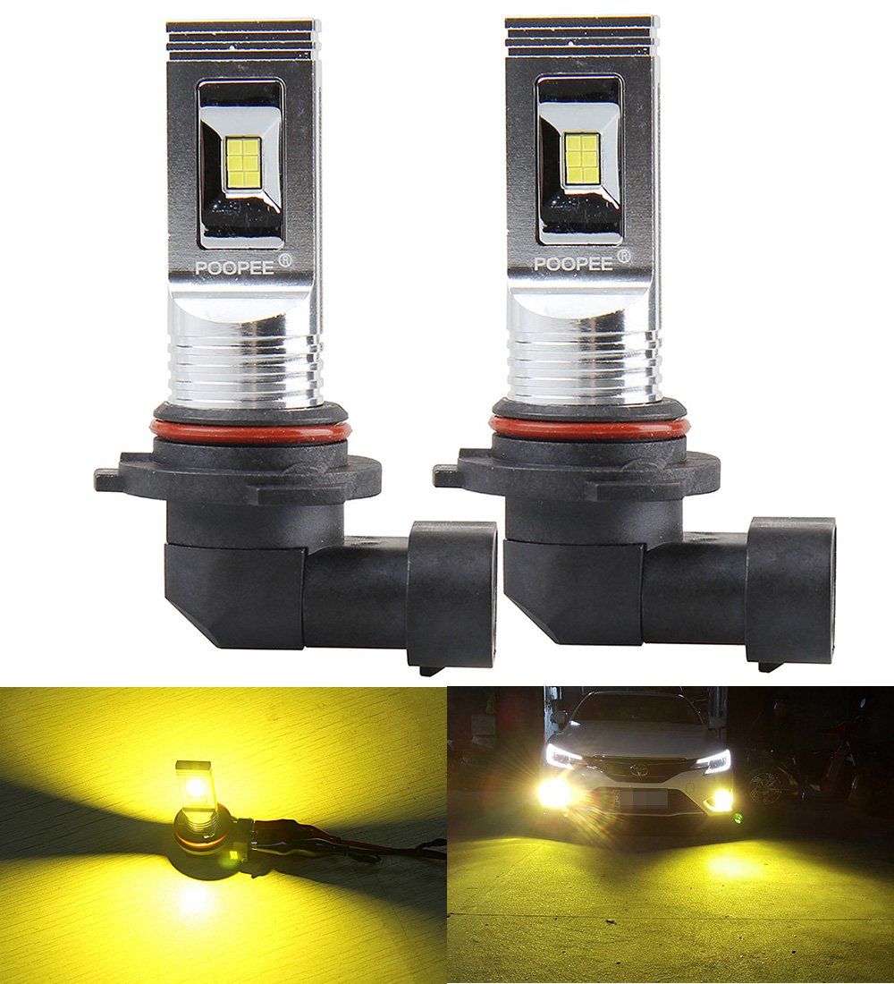 新品 LEDフォグランプ HB4 黄色 イエロー-POOPEE 60W 1200LM 3000K 12V/24V兼用 無極性 CSPチップ搭載 両面発光 2本セット