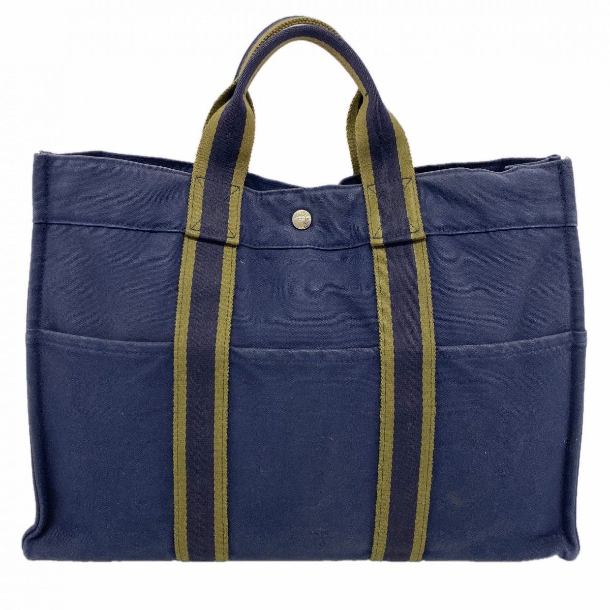 【6ed3643】エルメス トートバッグ フールトゥMM キャンバス ネイビー シルバー金具【中古】レディース